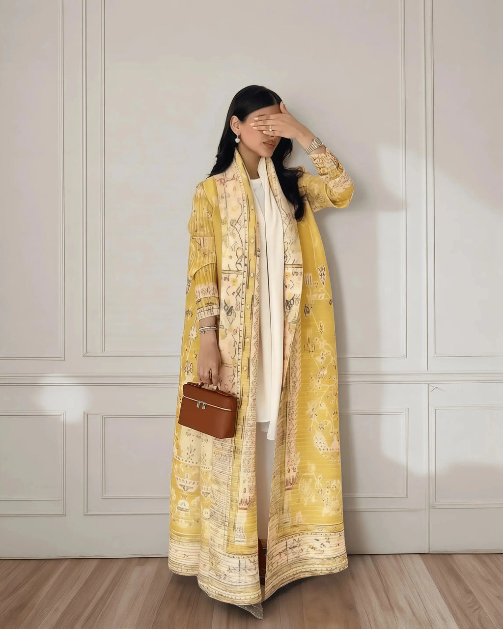 Fold Elegant Vintage Print Open Front  Miyake Abaya, Lightweight Flowy Loose Fit Women's Modest Fashion Long Kimono Cardigan - Matrix-studios.com
