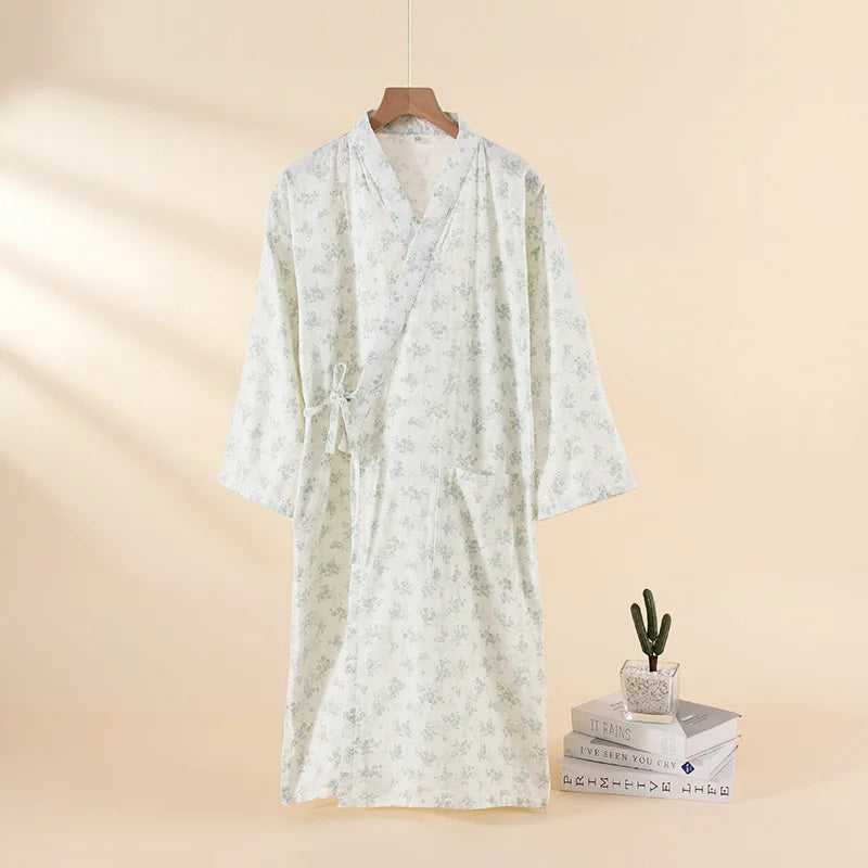 Japanese-style Kimono Pajamas Summer New 100% Cotton Gauze Pajamas Nightgown Ladies SPA Yukata Homewear Long Pajamas Women - Matrix-studios.com
