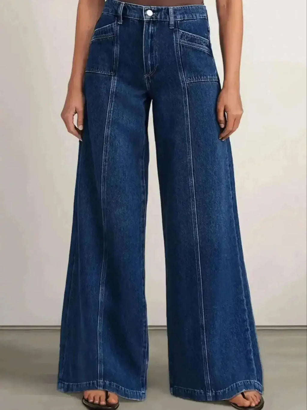 "Women’s Deep Blue Wide Leg Jeans - Stylish Denim Trousers for Comfort and Versatility - Matrix-studios.com