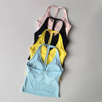 Women's Sexy V-Neck Fitness Bra Nude Sports Bra Hanging Neck Yoga Suit Vest Comfortable Breathable Gym Top for Active Wear - Matrix Studios