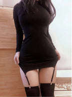 WOMENGAGA Sexy Long Sleeve Mini Dress Socks NEW High Waist Thin O Neck Elegant Fairy Women Korean Hot Sexy Dresses autumn 763G - Matrix-studios.com
