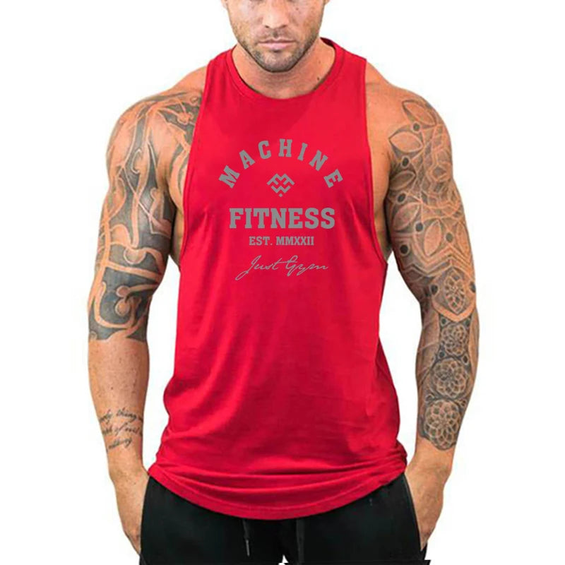 MACHINE FITNESS JUST GYM Bodybuilding Tank Top Mens Workout Vest Cotton Sleeveless shirt Jogger clothing Muscle Stringer Singlet - Matrix Studios