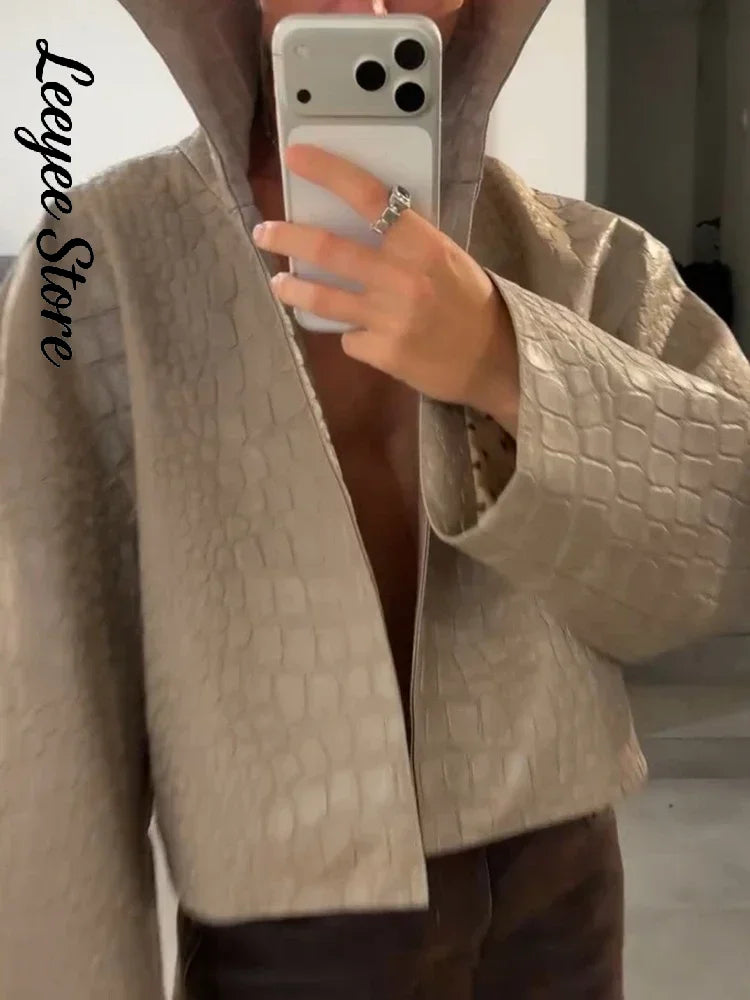 Women's Casual Solid Loose Pu Jackets Stand Collar Loose Fashion Outerwears Autumn Winter Laies Street Chic Short Coat 2026 New - Matrix Studios