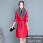 M-7XL Woman Sheepskin OverCoat Spring Autumn Winter 2026 Fashion Fur Collar Warm Thick Slim Long Sheep Leather Coat Female - Matrix Studios