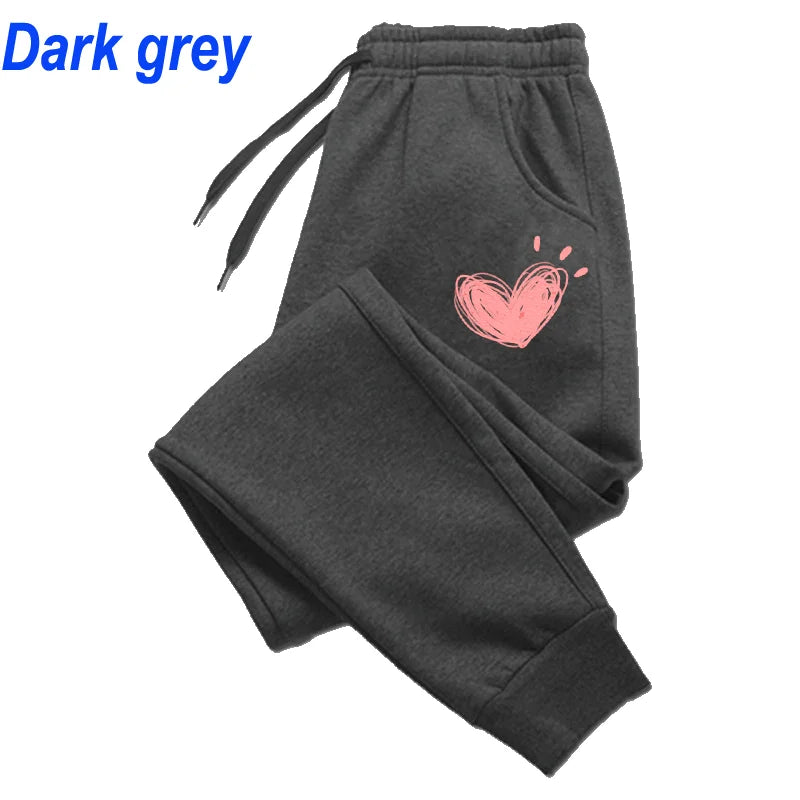 Women Cute Heart Printed Sweatpants Autumn Winter Cotton Long Pants Jogger Trousers Casual Sports Fitness Women Sweat Pants - Matrix-studios.com