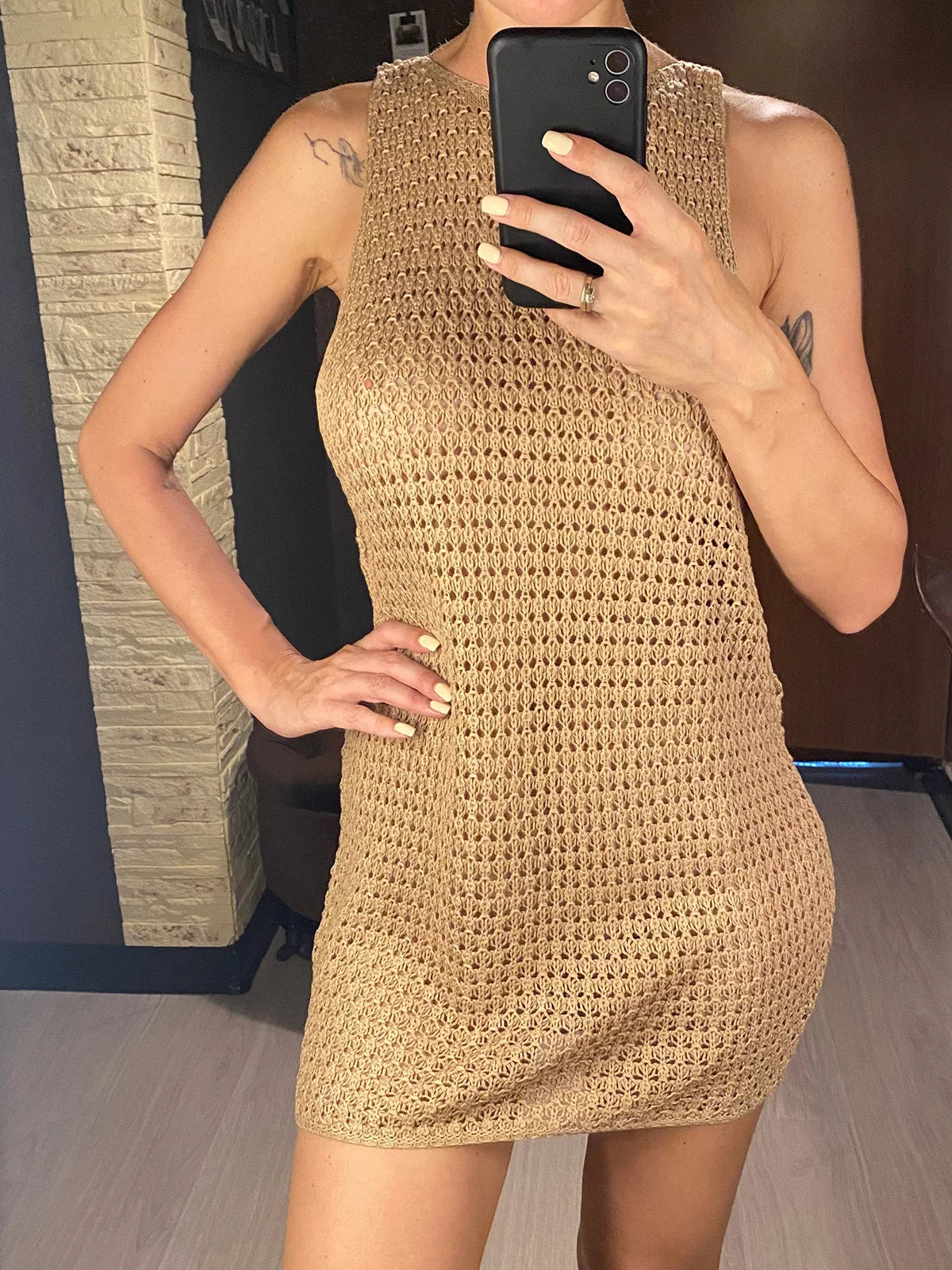 2026 Sexy Backless Cut Out Crochet Knitted Tunic Beach Cover Up Cover-ups Beach Dress Beach Wear Beachwear Female Women V5461 - Matrix Studios