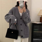 OCEANLOVE Cardigans Autumn Winter Solid Preppy Style Women Sweaters Korean Fashion V Neck Loose Warm Sweet Sueteres Mujer - Matrix Studios