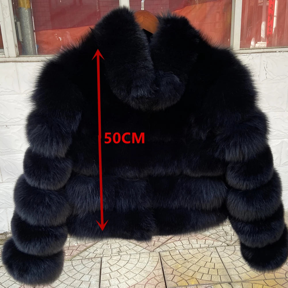 QUEENTINA Winter New Women's Cold Real Fox Fur Coat With Collar Especially Overcoat Leather Female Natural Plus Size 2023 Luxury - Matrix Studios