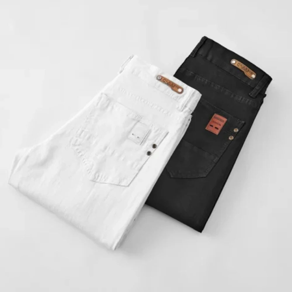 Men White Jeans Elasticity Straight Slim Fit Casual Soft Business Classic Brand Trousers Fashion Advanced Stretch Denim Pants - Matrix Studios