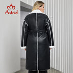 Astrid 2023 Winter Faux Leather Jacket Women Plus Size Long Warm Plush Collar Padded Coat Fashion Pocket Cotton Female Parkas - Matrix Studios