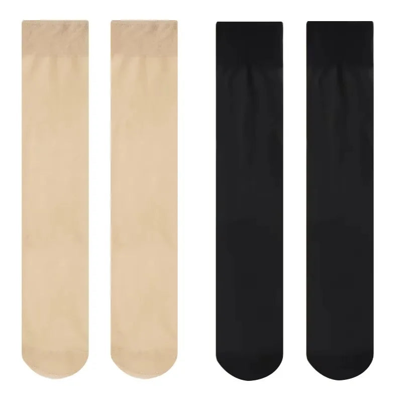 4 Pairs/Lot Women's Middle Tube Spring Summer Crystal Silk Socks Sexy Black Skin Breathable Nylon Casual Transparent Socks - Matrix Studios