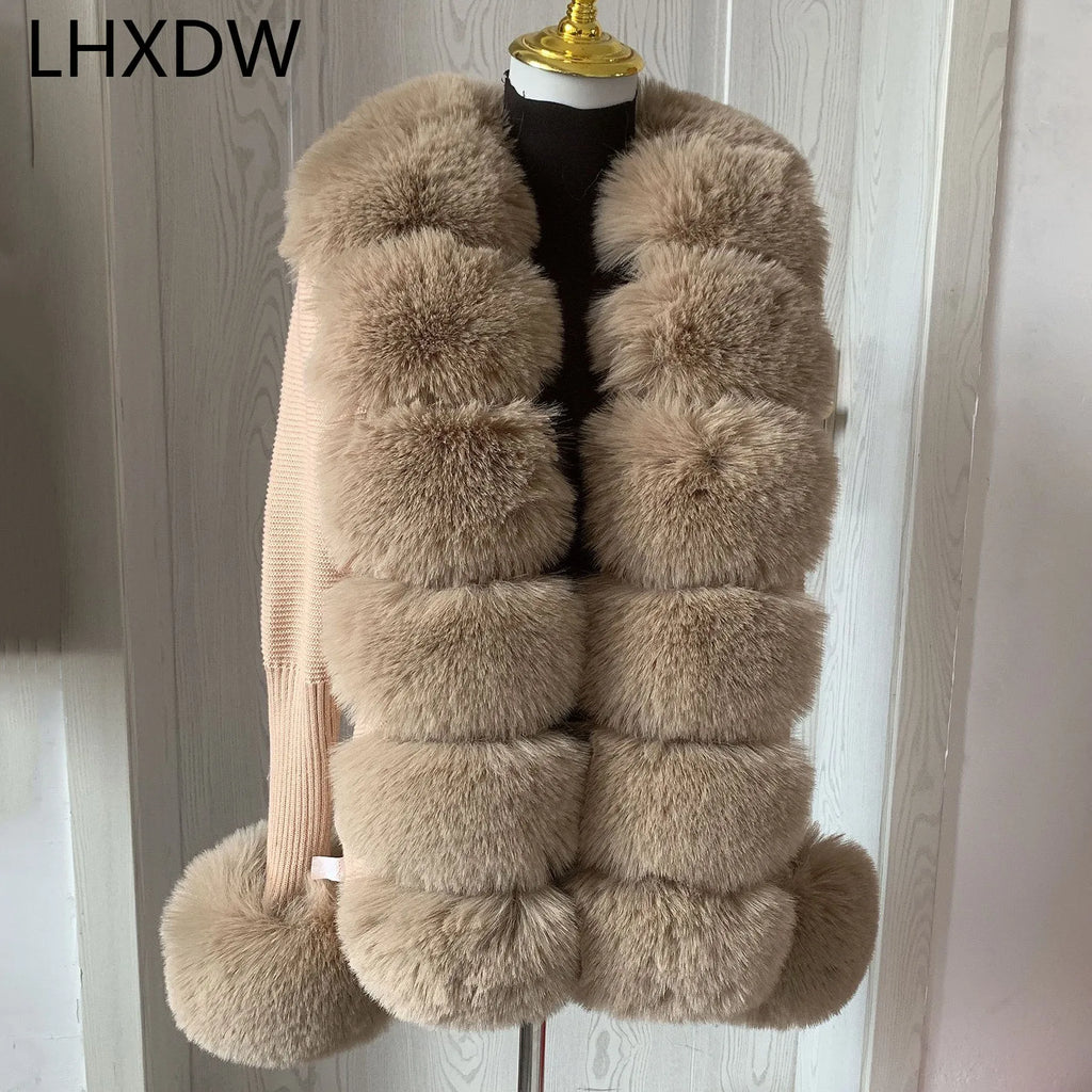 Women Knit Faux Fur Cardigan Spring Autumn Elegant Ladies Fashion Faux Fur Coat Knitted Sweater with Fake Fox Fur Collar - Matrix Studios