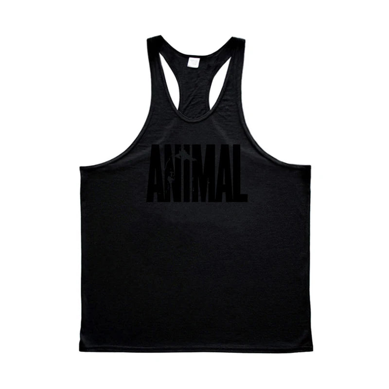 ANIMAL Letter Printed Gym Clothing Mens Bodybuilding Fitness Tank Top Cotton Raceback Stringer Singlets Workout Sleeveless Shirt - Matrix Studios