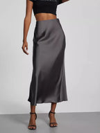 21 Colors New 2026 Women's Elegant High Waist Satin Long Skirts Female Summer Solid Color Faldas - Matrix-studios.com