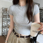 Basic Solid Crop Top Short Sleeve Crewneck Skinny T-shirt Summer Casual Tee for Women y2k Vintage Top Harajuku Streetwear - Matrix-studios.com
