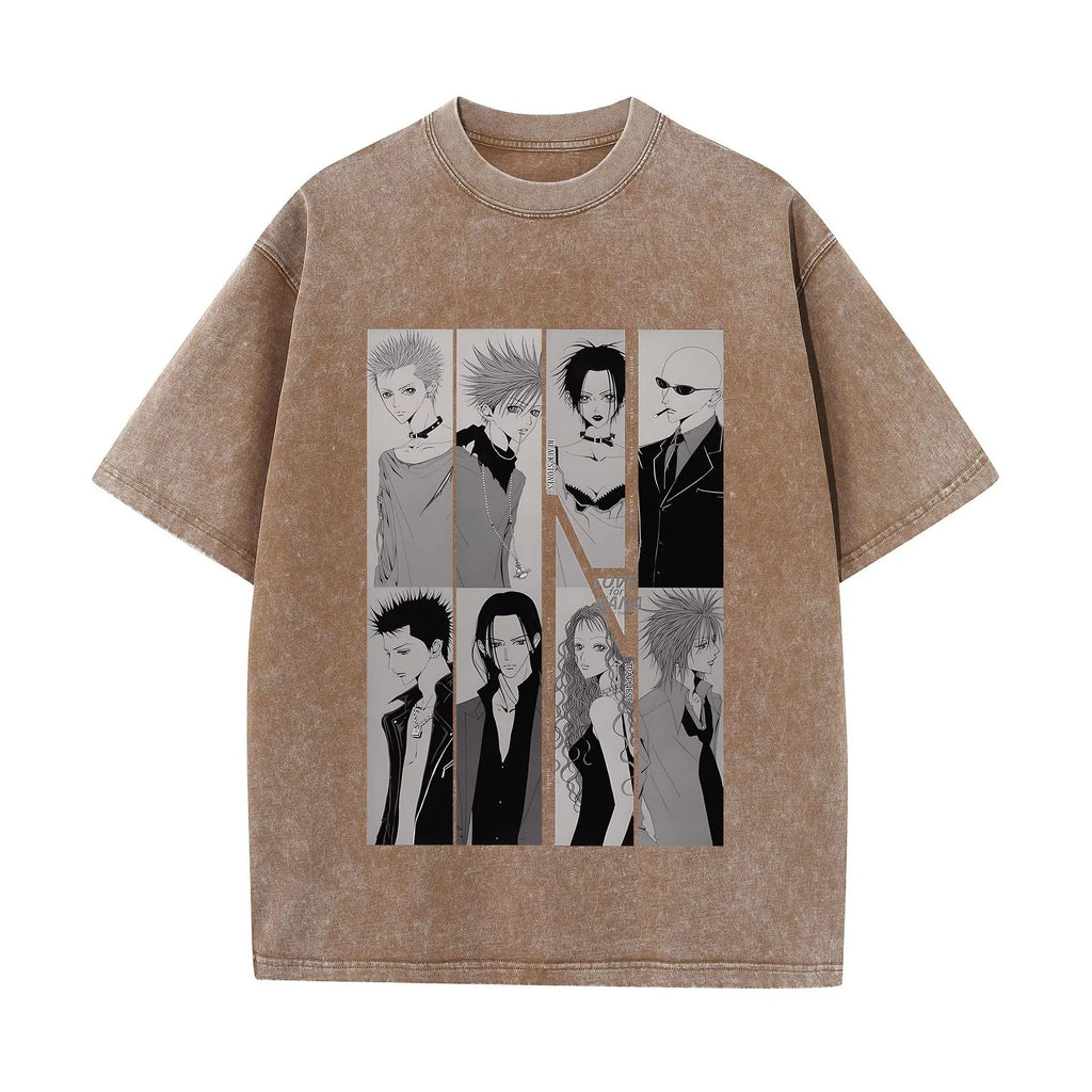 Japanese Anime Nana Osaki Print Vintage Washed Tshirt Harajuku Streetwear Graphic T-Shirt Summer Short Sleeve Cotton Tshirt
