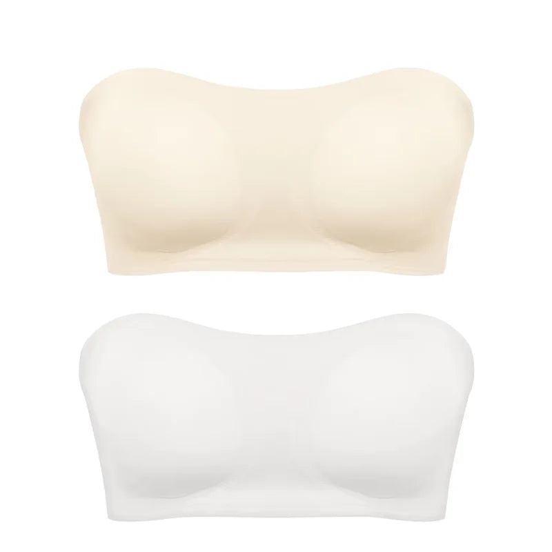 Women's Sexy Strapless Push Up Bra Removable Padded Seamless Ice Silk Top Women Invisible Beauty Back Anti-slip Off-shoulder Bra - Matrix Studios