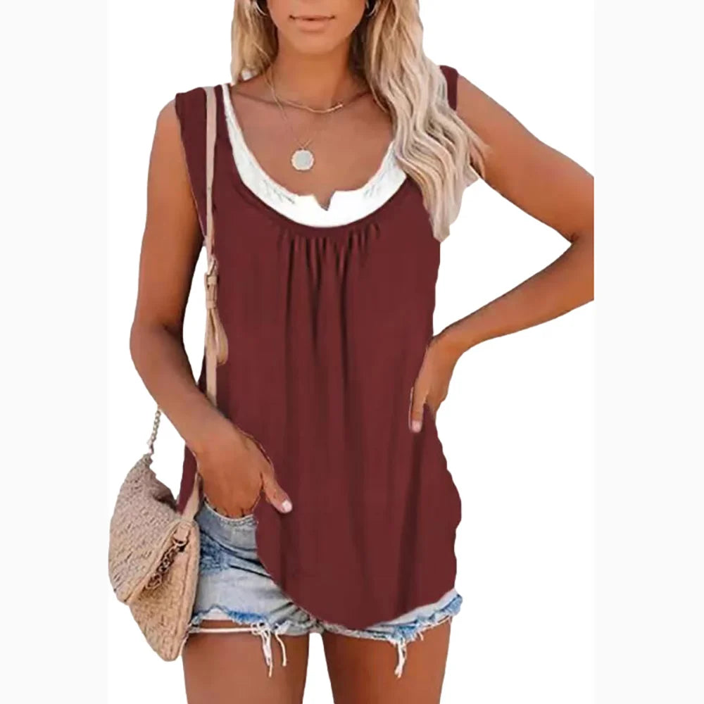 2026 Summer New Arrival Women's Two-Piece Look Sleeveless Tank Top Leaf Print Loose Casual Camisole with Pockets - Matrix-studios.com