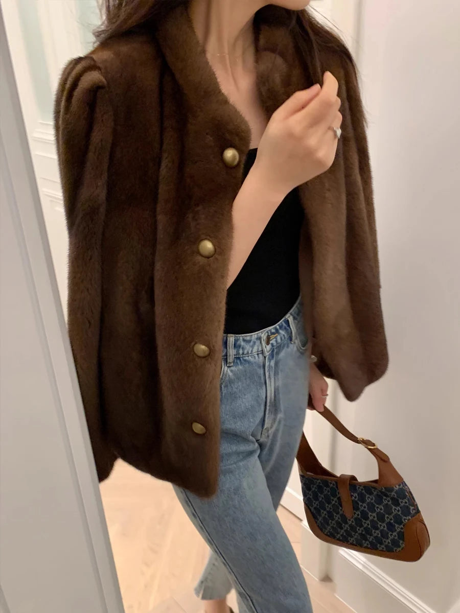 HDHOHR 2026 New100% Real Mink Fur Coat Women Fashion Essential Natural Mink Coat Warm Short Leather Outerwear Winter Fur Jacket - Matrix Studios