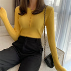 Knitted Women Sweater Button O-neck Pullovers Spring Autumn Basic Sweaters for Female Pullover Slim Solid Bold Stripes Tops - Matrix Studios