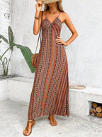 Women's Summer Ethnic Pattern Backless Split Thigh Dress Ladies Summer Clothes Boho Fashion Frill Trim Long Dress for Beach - Matrix-studios.com