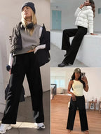 Warm Fleece Lined Wide Leg Pants Winter High Waist Warm Straight Leg Pants Women's Soft Apparel Casual Long Trouser Outdoor Wear - Matrix-studios.com