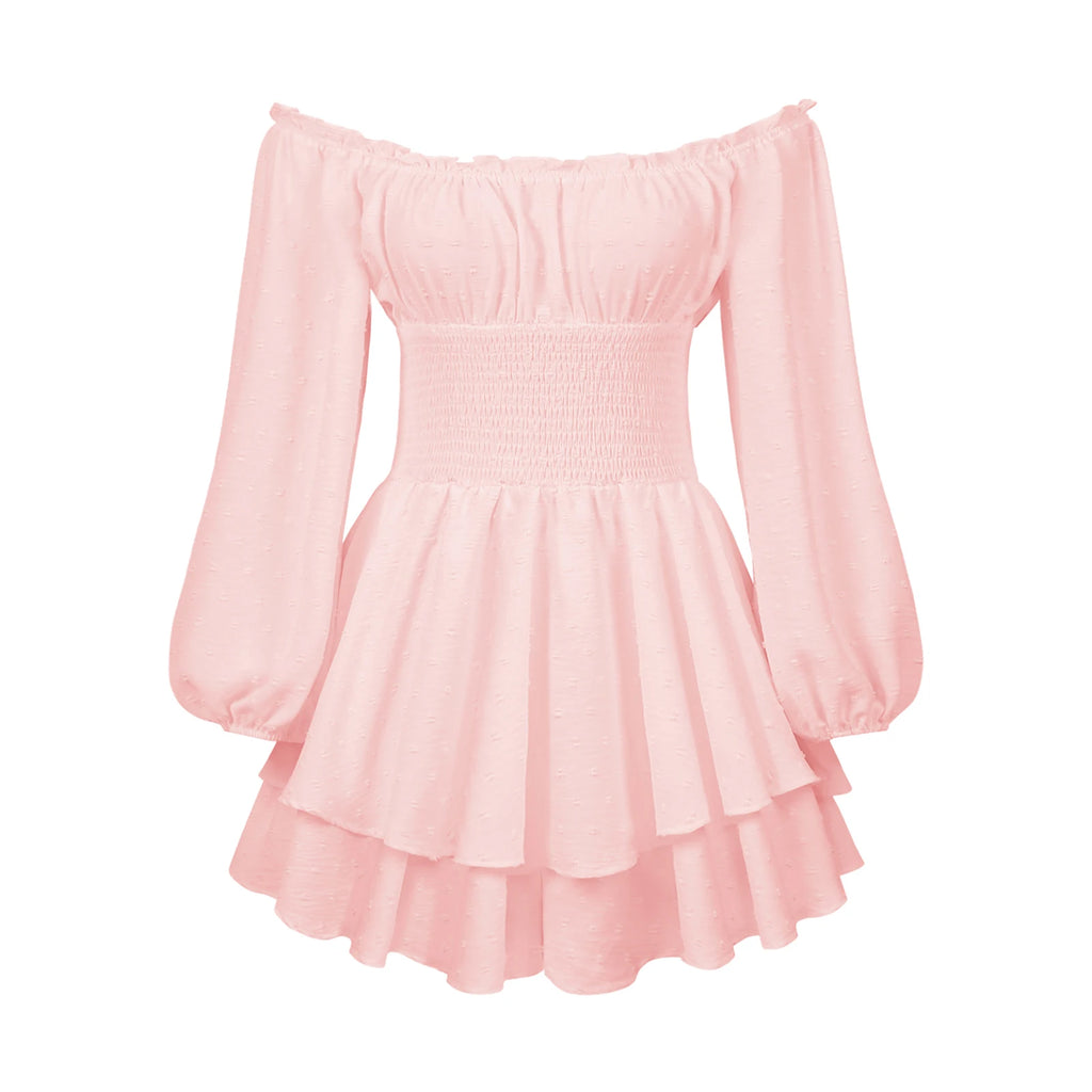 Women's Loose Playsuits Puff Long Sleeve Square Neck Ruffle Short Romper Dress Spring Fall Casual Elegant Overalls - Matrix Studios