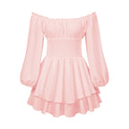Women's Loose Playsuits Puff Long Sleeve Square Neck Ruffle Short Romper Dress Spring Fall Casual Elegant Overalls - Matrix Studios