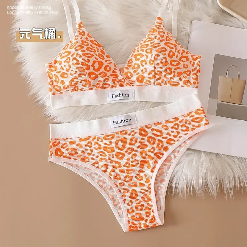 Summer New Women's Leopard Print Traceless and Steel Rim Bra Adjustable Shoulder Strap Back Women's Underwear Set - Matrix-studios.com