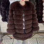 QUEENTINA Fox Fur 80cm Coat Real Winter Women'S New Fashion Furry 2025 Leather And Skin White Natural New In Coats & Jackets - Matrix Studios