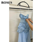 ROSES Sky Blue فساتين السهرة Strapless Gala Dress Pleat Beading A-line Prom Dress with Shawl Formal Dress Customized - Matrix Studios