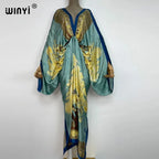 WINYI New Fashion Bohemian Deep V-neck Floral European For Lady Free Size Loose Batwing Holiday Beach Cover Up Party Kaftan Dres - Matrix Studios