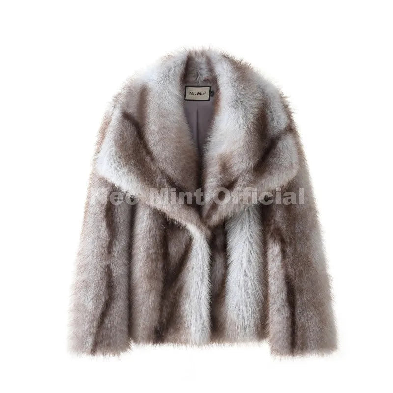 Neo Mint 2025 Winter Exclusive Striped Faux Fur Jacket Women Overcoat Brand Blogger Fashion Fluffy Fox Fur Collar Coat Outerwear - Matrix Studios