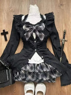 Spring Y2K Princess Outfits Women 2 Piece Sets Sweet Kawaii Bow Tops + Lace Pleated Skirt Female Retro Chic Preppy Style Clothes - Matrix-studios.com