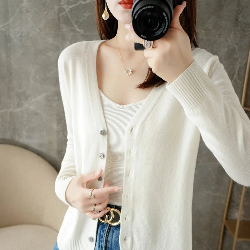 2026 New V-Neck Temperament Small Fragrant Wind Women Loose Sweater Coat Special Offer Cardigan ZHI D035 - Matrix Studios