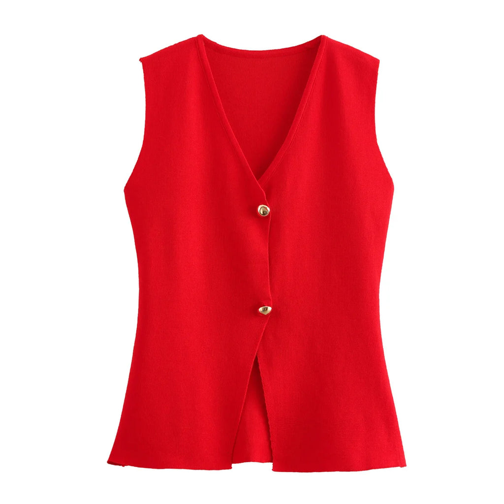 MUJER Woman Knit Vest Top Cropped Sleeveless Vests for Women 2025 Button Summer Vest Top Women Waistcoat Knitted Short Tops - Matrix Studios