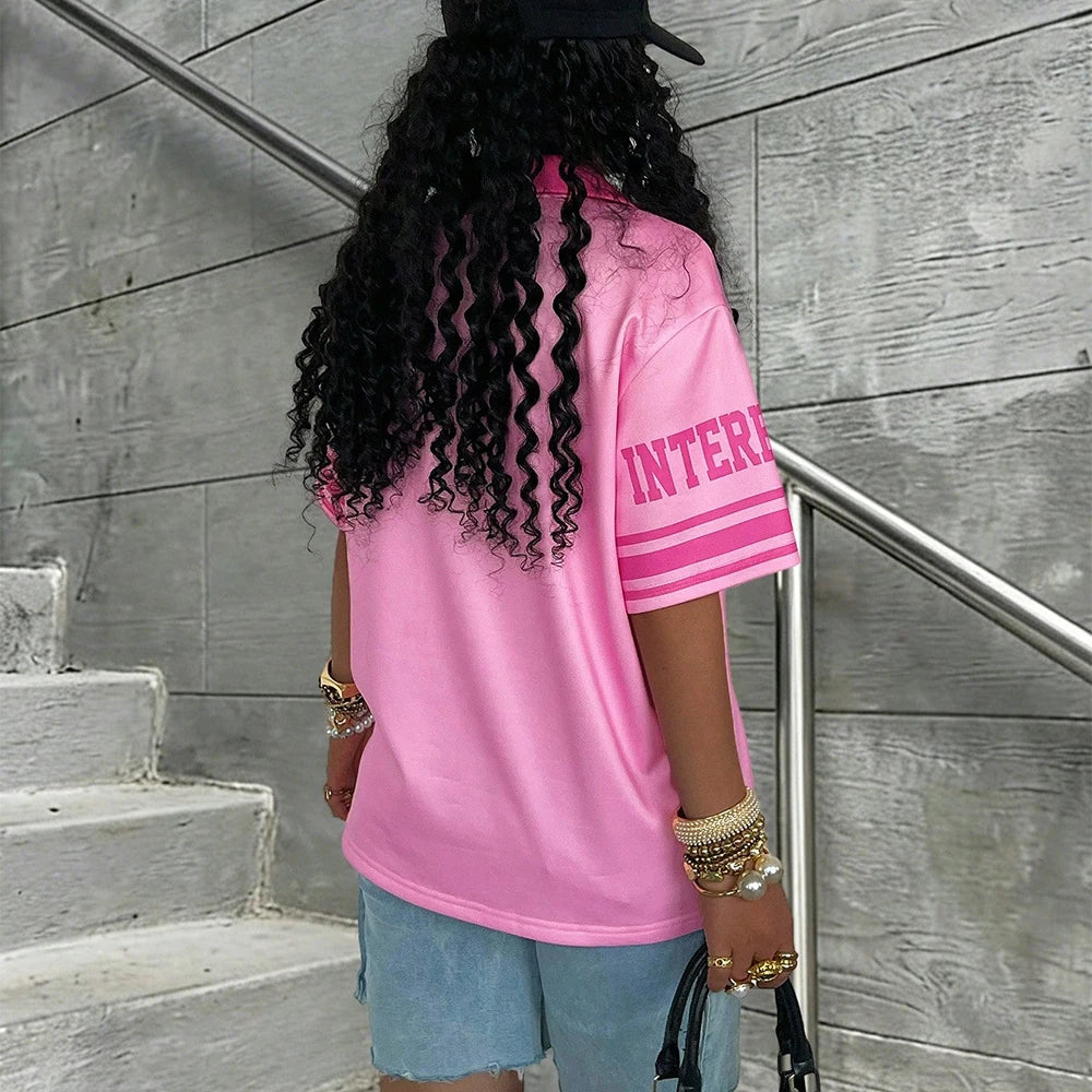 Summer Women's New No.8 Oversized Short sleeved T-shirt Street Y2K Fashion Leisure Sports Jersey Men Letter Printed Polo Shirt - Matrix-studios.com