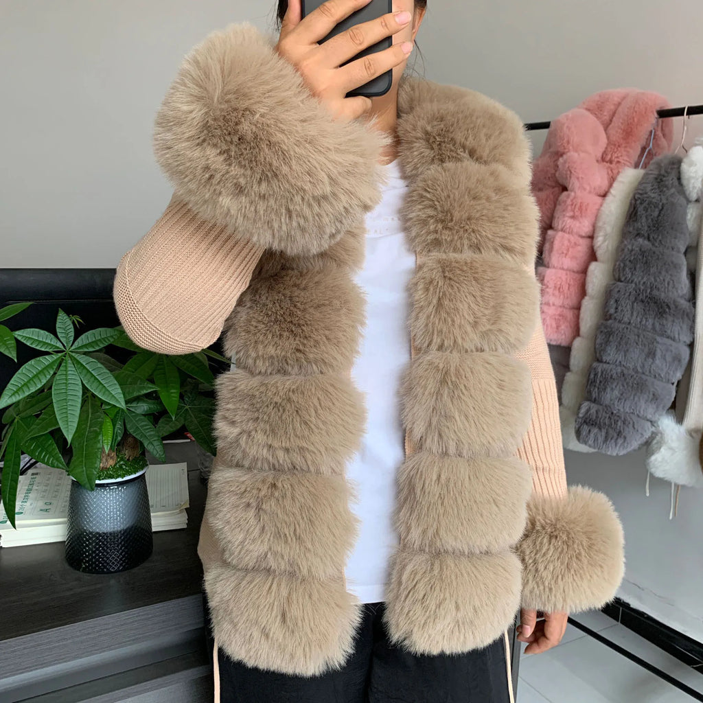 Women Knit Faux Fur Cardigan Spring Autumn Elegant Ladies Fashion Faux Fur Coat Knitted Sweater with Fake Fox Fur Collar - Matrix Studios