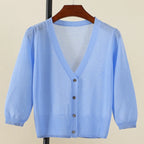 Summer Cardigan Women Crochet Top Long Sleeve Outerwear Bolero Woman Knitted Ladies Sweaters Female V-neck Clothing Cropped Slim - Matrix Studios