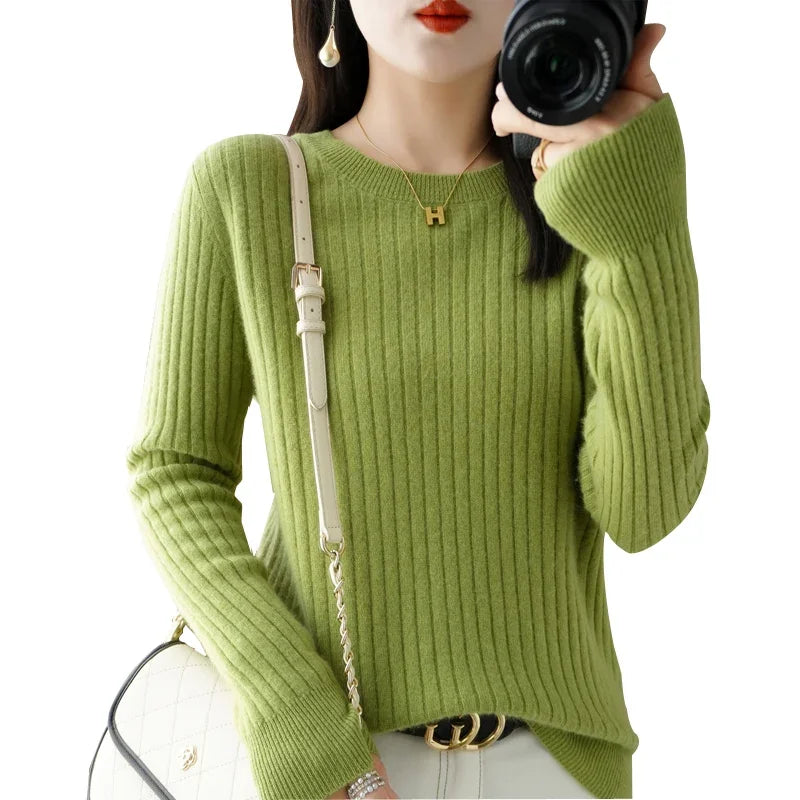 2026 Women Sweaters Autumn Winter Long Sleeve Pullovers O-neck Stripe Warm Pullover Korean Fashion Bottoming Shirts Loose Jumper - Matrix Studios