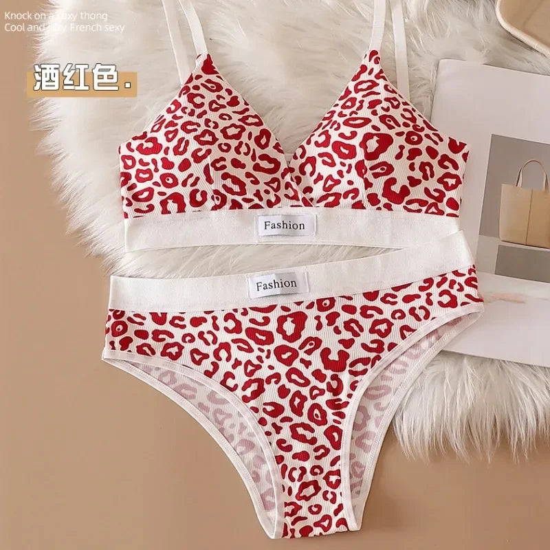 Summer New Women's Leopard Print Traceless and Steel Rim Bra Adjustable Shoulder Strap Back Women's Underwear Set - Matrix-studios.com