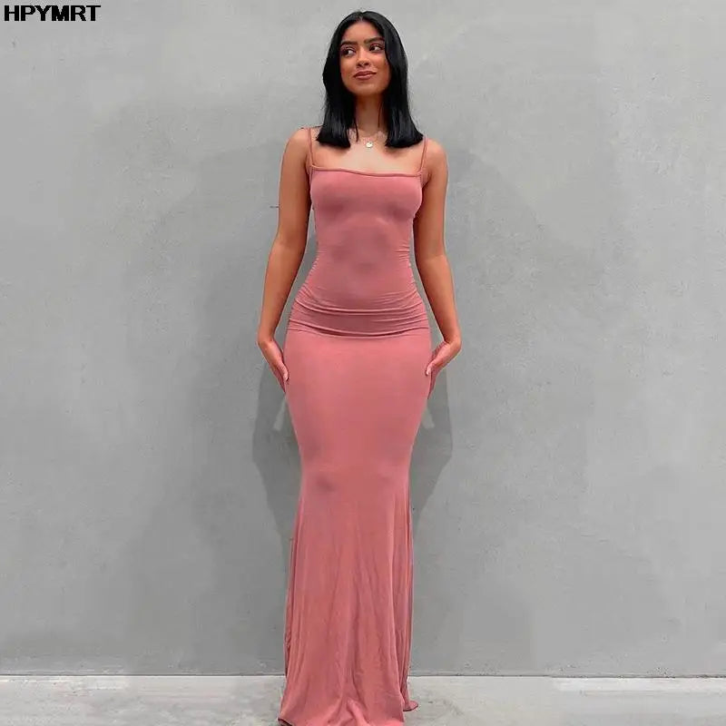 Satin Slip Sleeveless Backless Slim Sexy Maxi Dress 2022 Spring Women Party Y2K Concise Bodycon Elegant Dresses Female Clothing - Matrix-studios.com