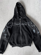 Winter Fashion Streetwear Women's Gothic Punk Faux Fur Hooded Jacket With Cross Print Trendy Edgy Zip - Up Sweatshirt 2026 New - Matrix Studios