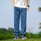 Men's Summer Soft Lyocell Fabric Jeans Thin Loose Straight Denim Pants Drawstring Elastic Waist Casual Trousers Plus Size M-5XL - Matrix Studios