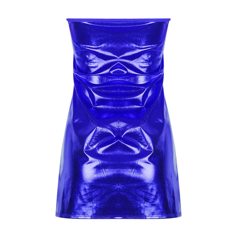 Sexy Dresses Women PU Solid Color Dress Clubwear Imitation Leather Chest Wrap Dress Slieeveless Short Skirt For Ladies - Matrix-studios.com