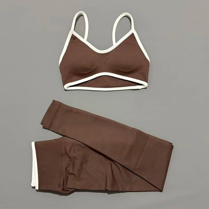 2Pcs HISTELLO Women's Seamless Yoga Fitness Set Ignite Sculpt Scrunch Leggings Strappy Halter Bra Gym Sports Fitness Outfit - Matrix-studios.com