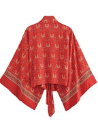 Boho Queens Red Floral Beach Kimono Short Robe Swimsuits Women Fashion Batwing Sleeves Rayon Bohemian Bikini Cover Ups Beachwear - Matrix Studios