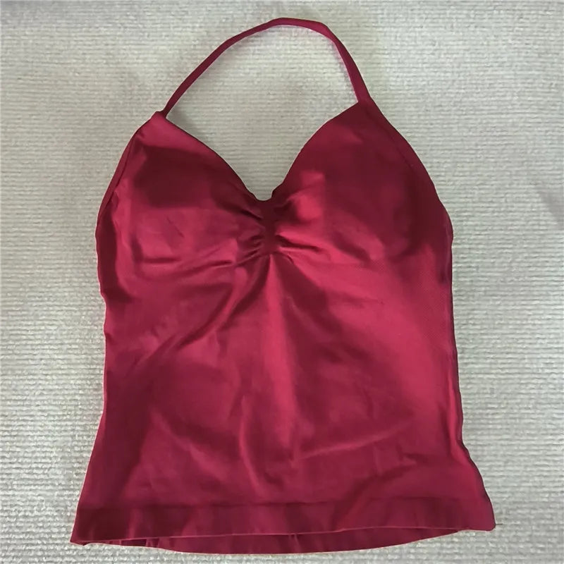 HBC Sexy V Neck Gym Tank Top Longline Strappy Vest Women Seamless Sports Running Tank Top Slim Fit Yoga Padded Workout - Matrix-studios.com