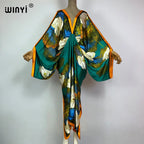 WINYI New Fashion Bohemian Deep V-neck Floral European For Lady Free Size Loose Batwing Holiday Beach Cover Up Party Kaftan Dres - Matrix Studios