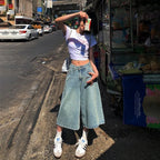 Summer American Style Vintage Women Baggy Jeans Y2k Loose Washed High Waist Knee Length Denim Pants Streetwear Wide Leg Shorts - Matrix-studios.com